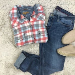 Plaid Flannel Button Up Collard Shirt